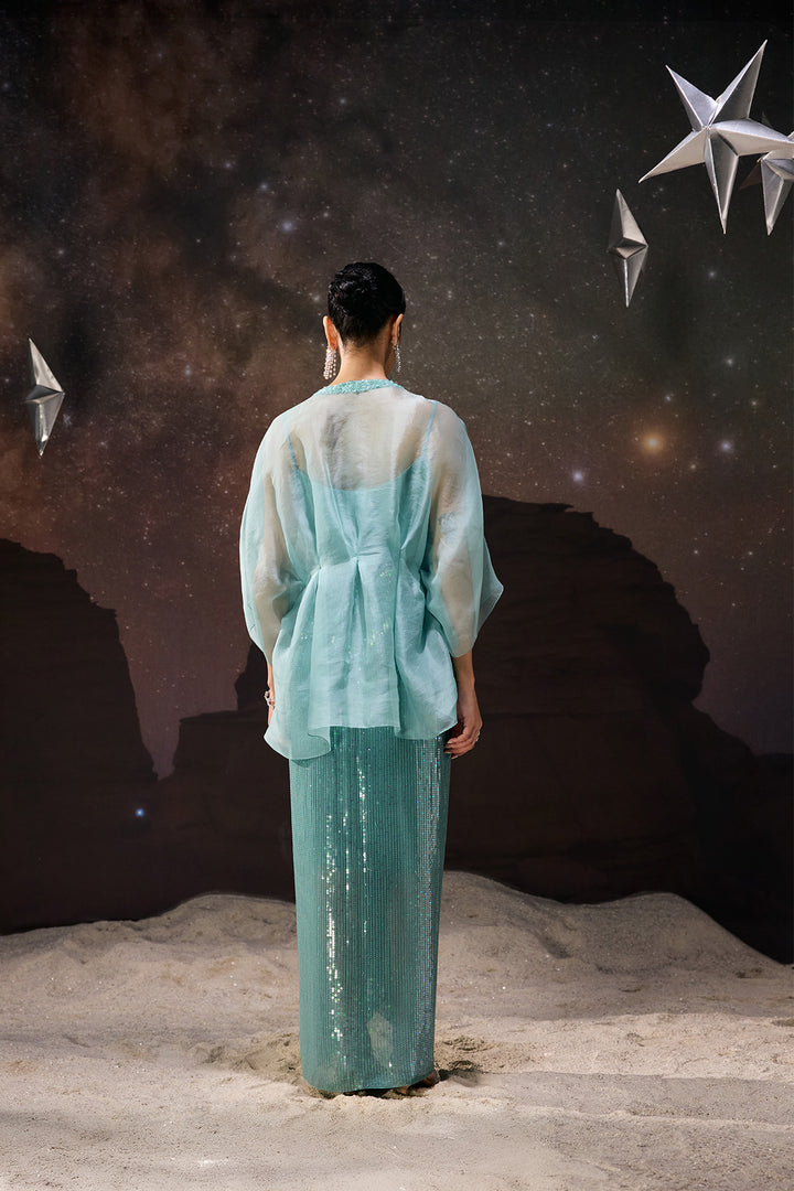 Ethereal Wave Draped Skirt Set