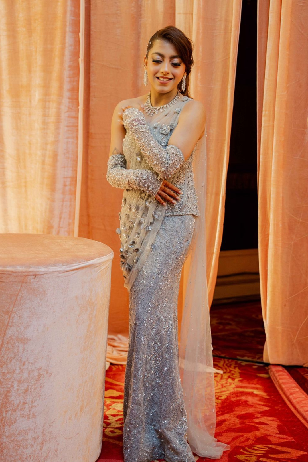 Ragini Dhawan in Frozen Sakura Corset Skirt Set