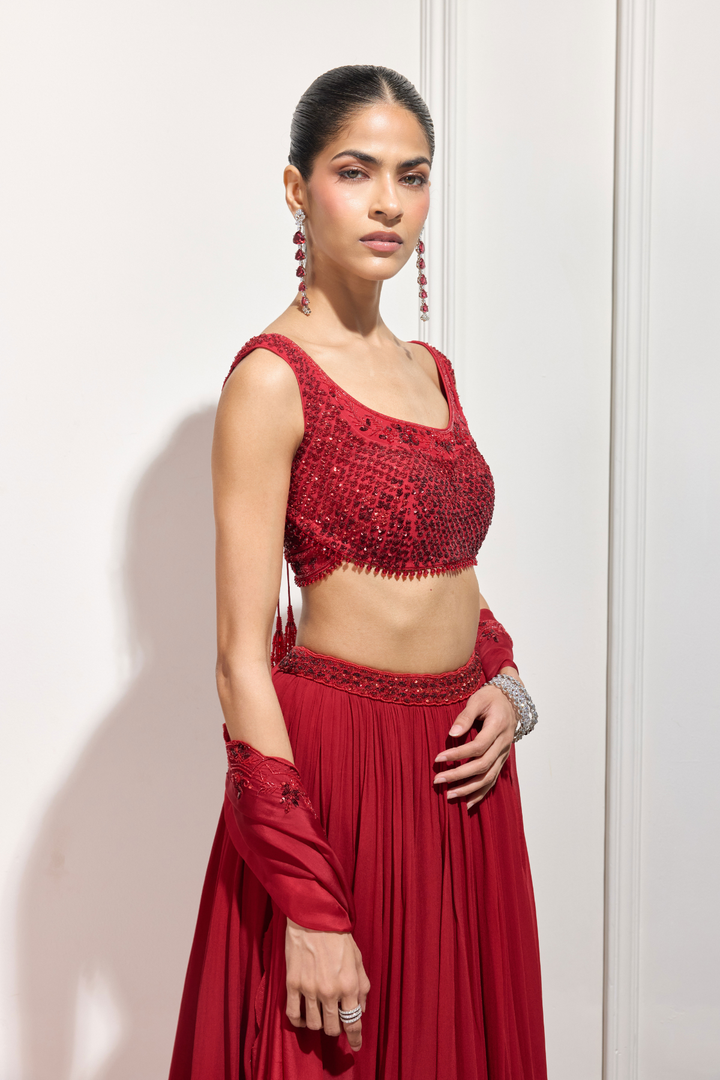 The Akari Red Lehenga Set