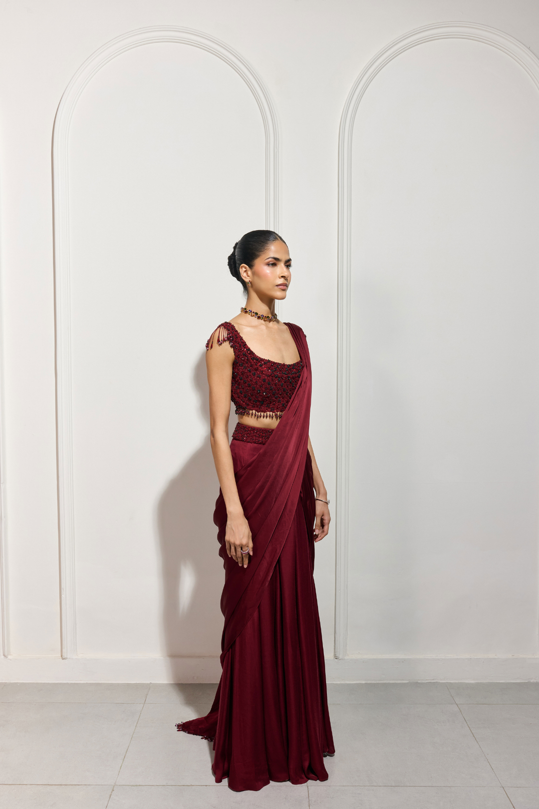 The Crimson Hanami Drape Saree