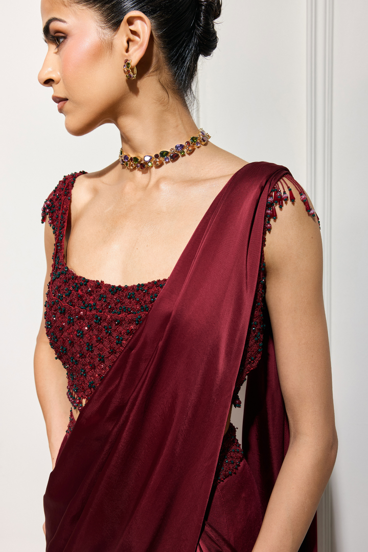 The Crimson Hanami Drape Saree