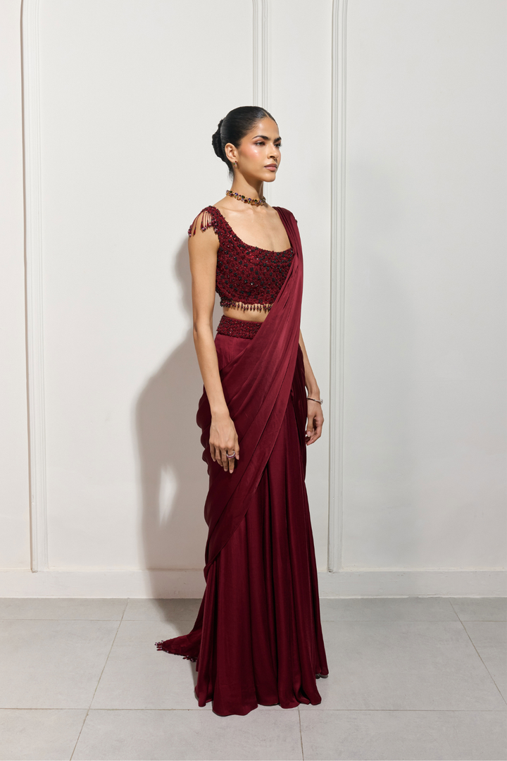 The Crimson Hanami Drape Saree