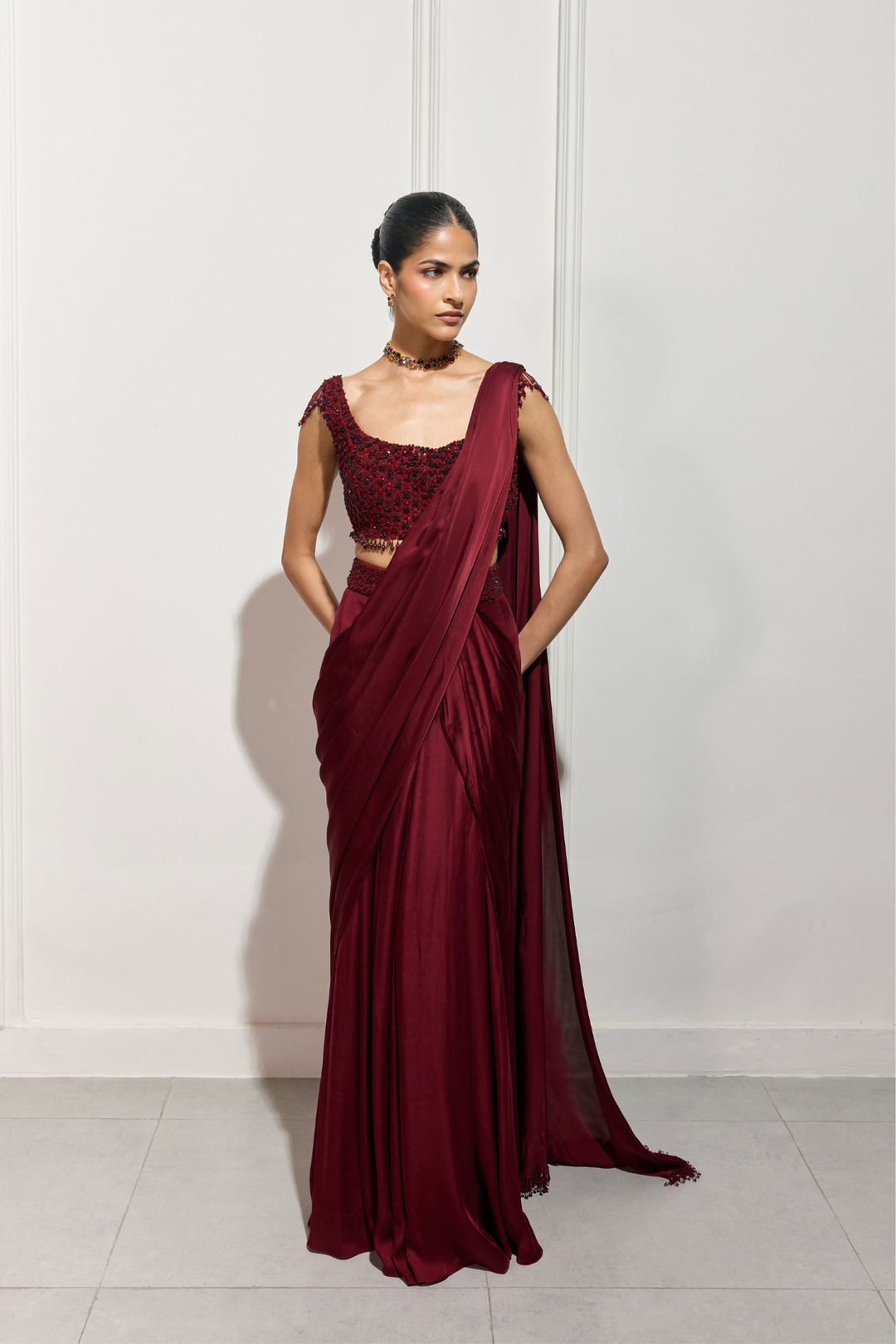 The Crimson Hanami Drape Saree