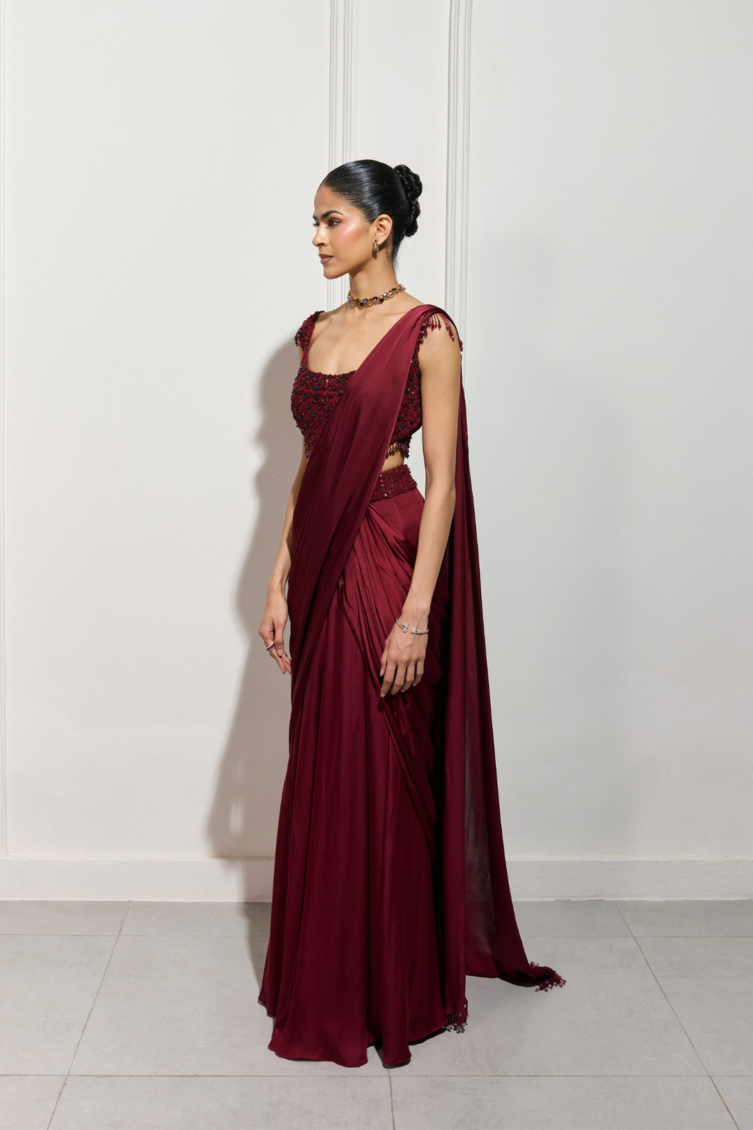 The Crimson Hanami Drape Saree