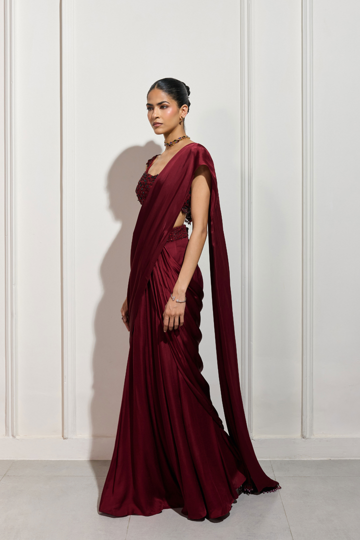The Crimson Hanami Drape Saree