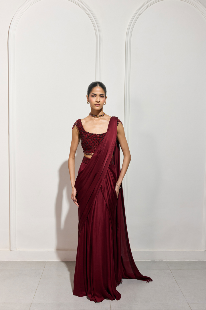 The Crimson Hanami Drape Saree
