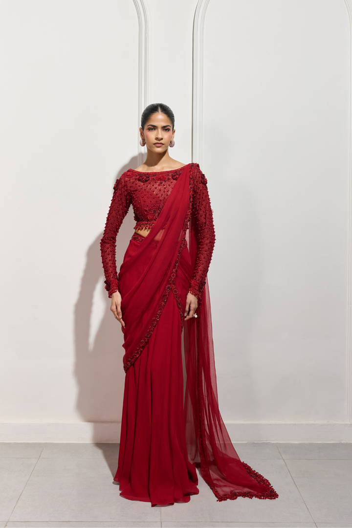 The Shōji Crimson Saree