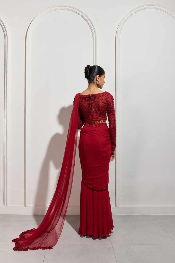 The Shōji Crimson Saree