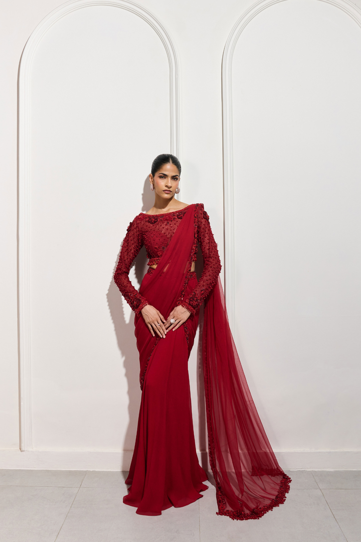 The Shōji Crimson Saree