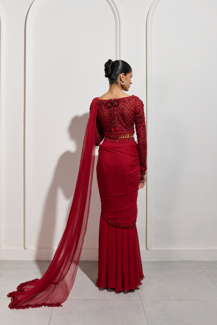 The Shōji Crimson Saree