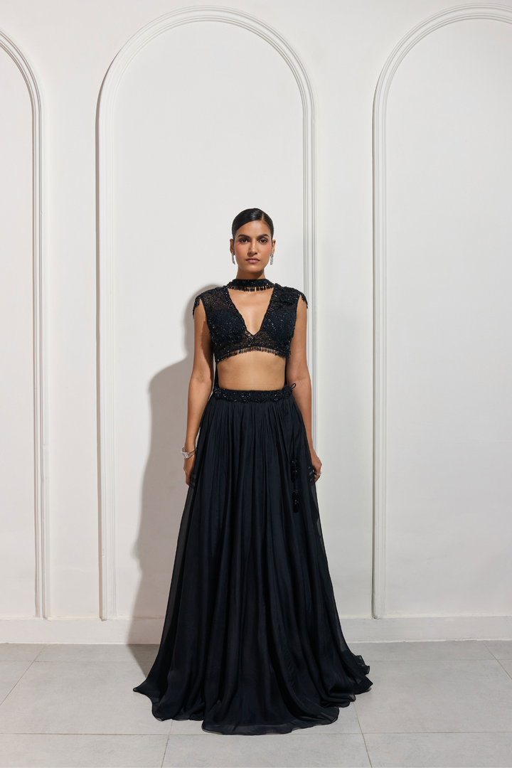 The Yoru Black Lehenga Set