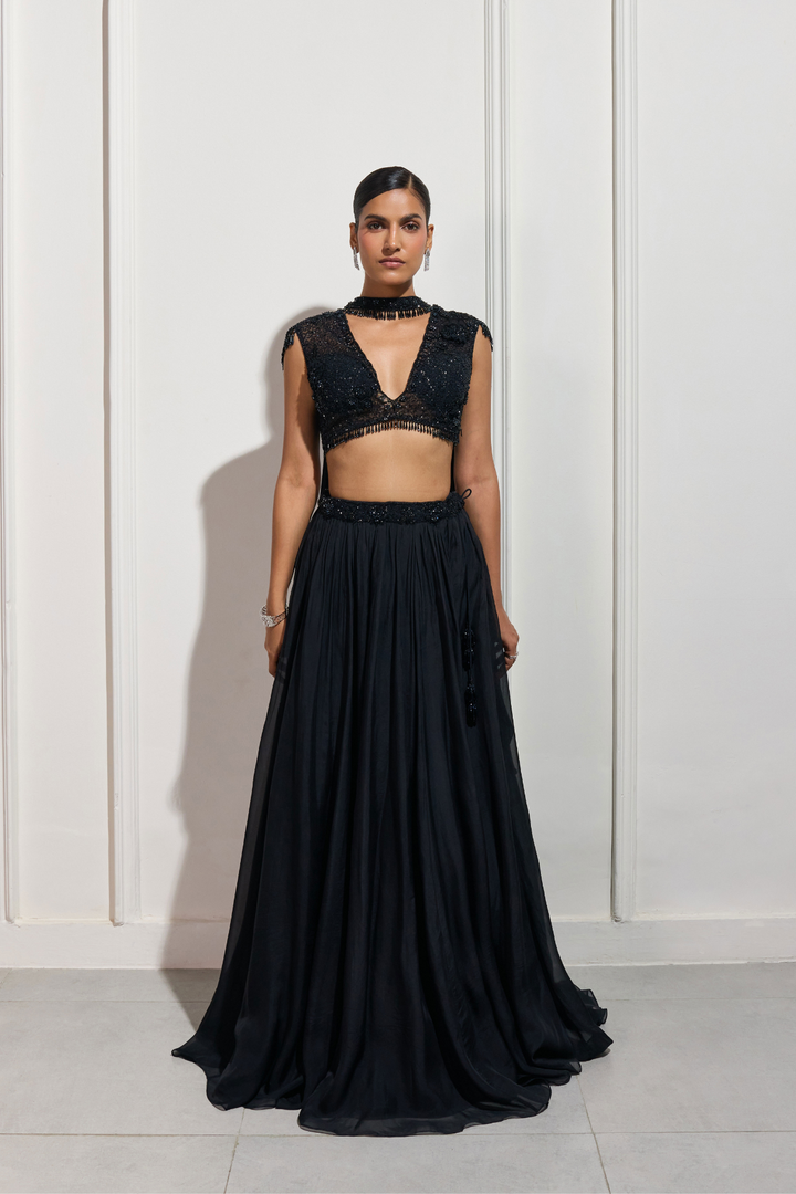 The Yoru Black Lehenga Set