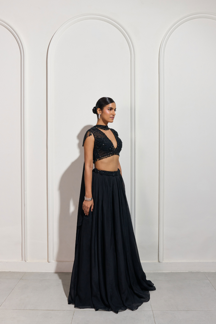 The Yoru Black Lehenga Set