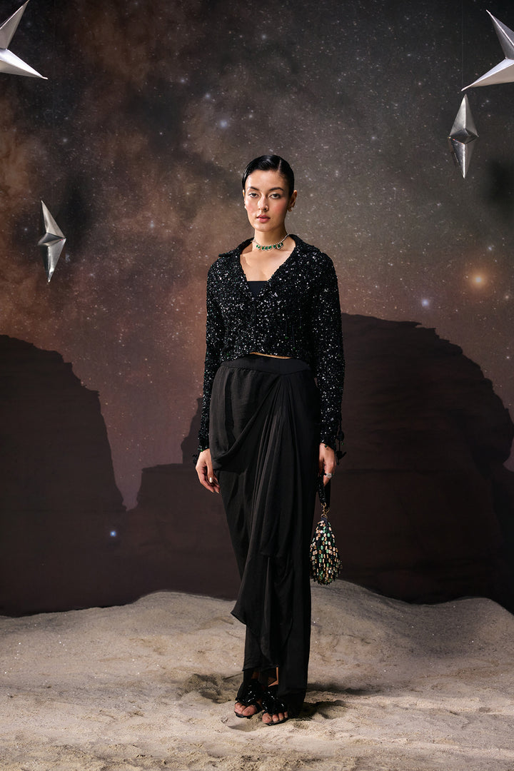 Eclipse Noir Drape jacket Set
