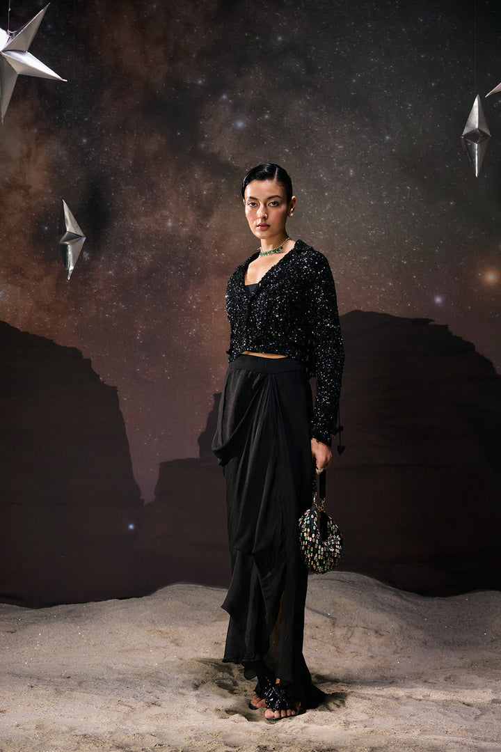 Eclipse Noir Drape jacket Set