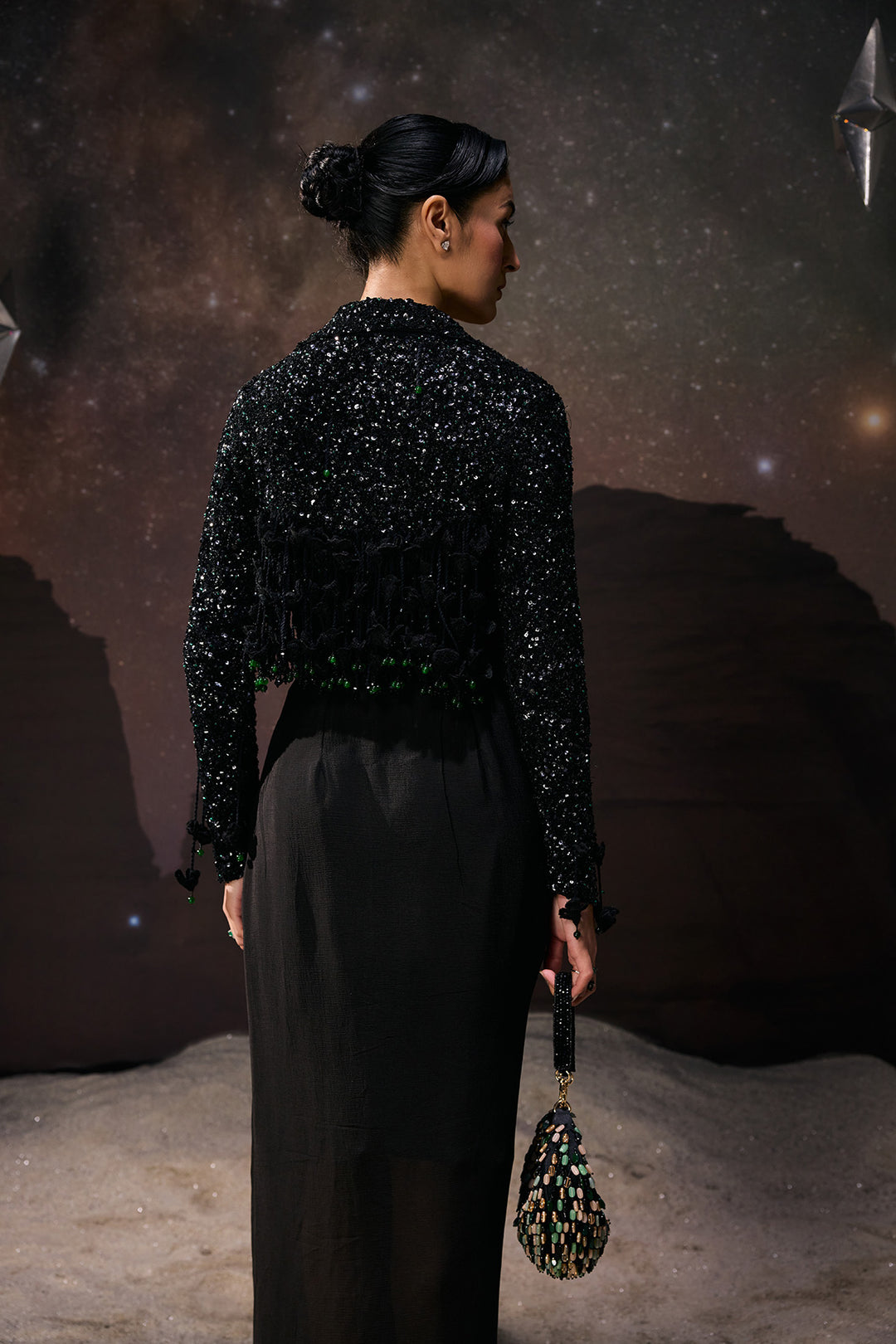 Eclipse Noir Drape jacket Set