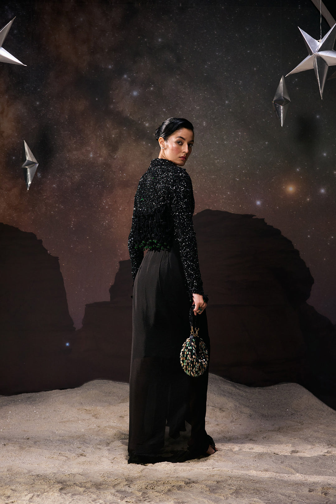 Eclipse Noir Drape jacket Set