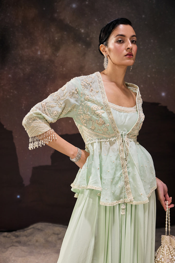 Mint Green Breezy Peplum Sharara Set