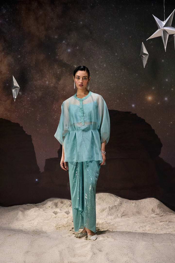 Ethereal Wave Draped Skirt Set