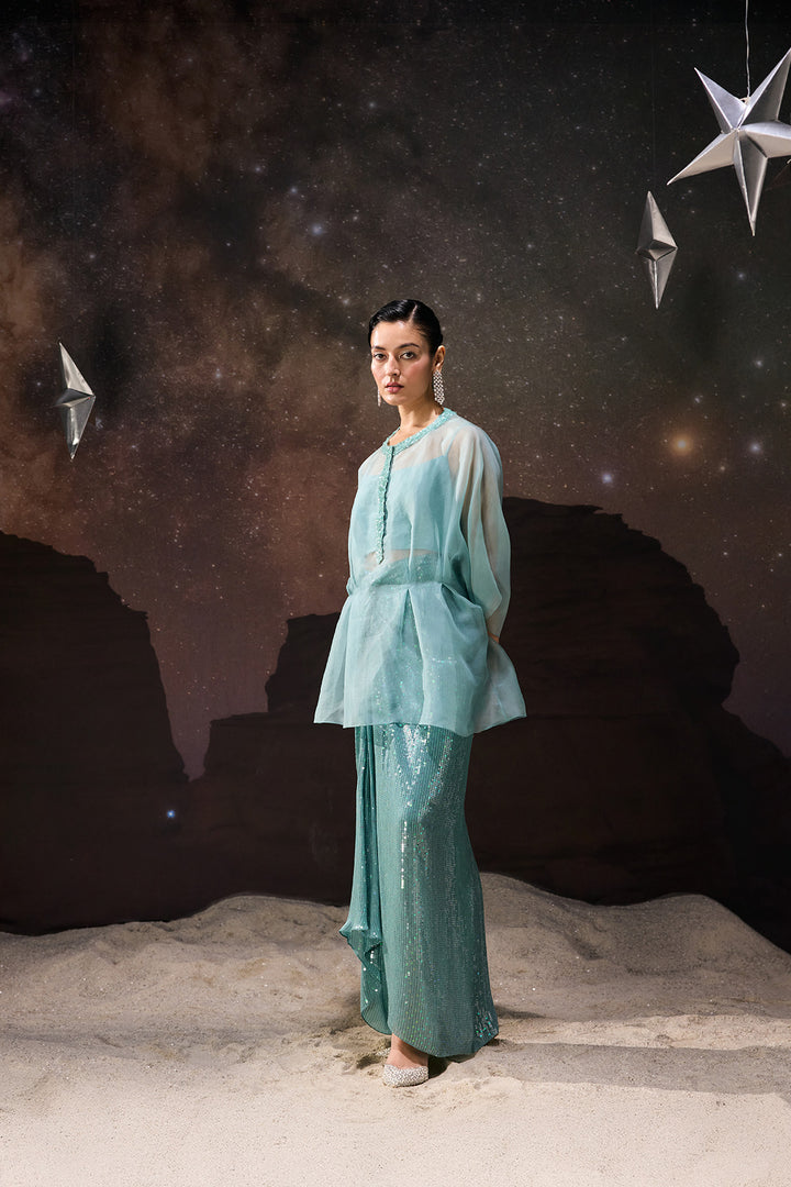 Ethereal Wave Draped Skirt Set