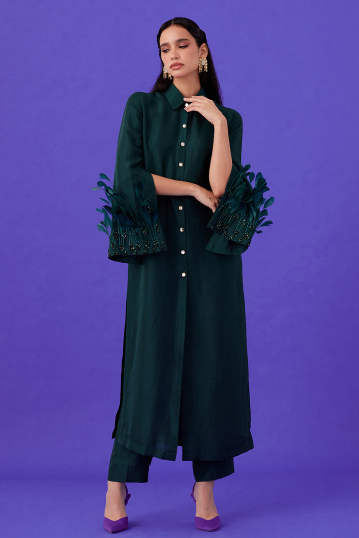 Green Long Shirt & Pant Set
